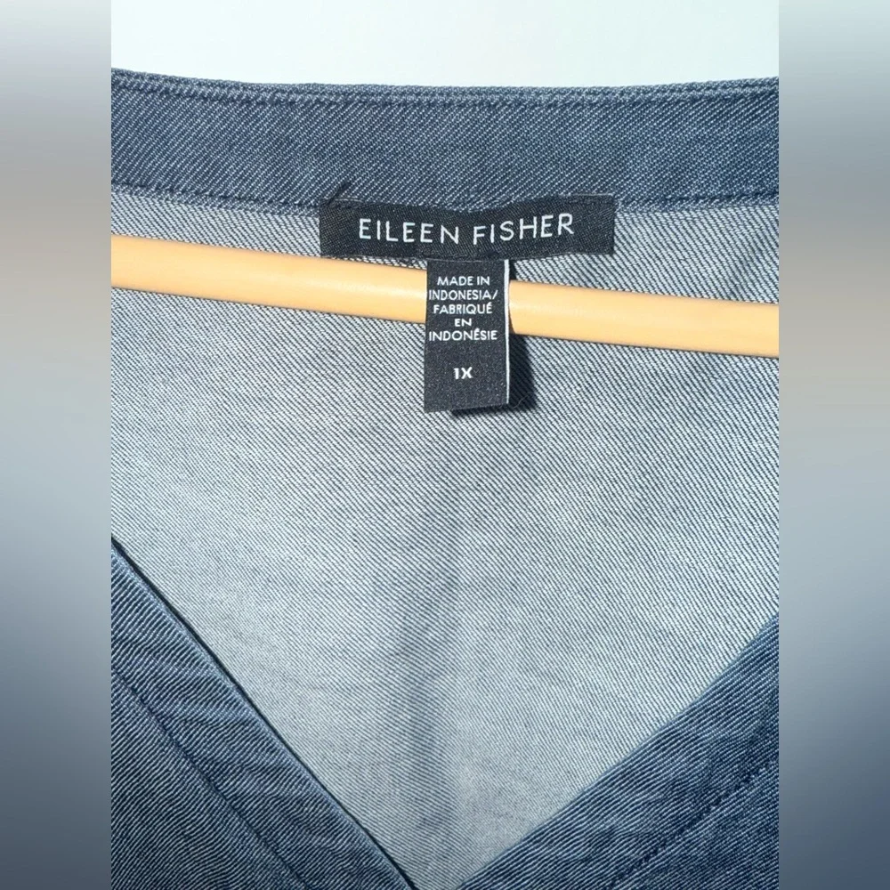 Eileen Fisher Twill Denim V Neck Long Tunic Top and Pants Set - Picture 5 of 14
